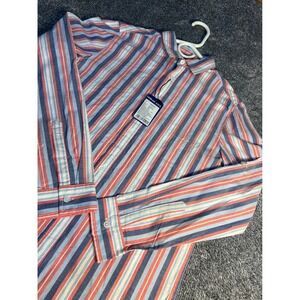 R&B Boys Striped Button Down Shirt Pink Blue White Long Sleeve Size 13-14Y NWT